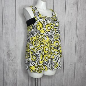 Mod Circle Print Tunic Top, Yellow & Black Retro Twiggy - XL